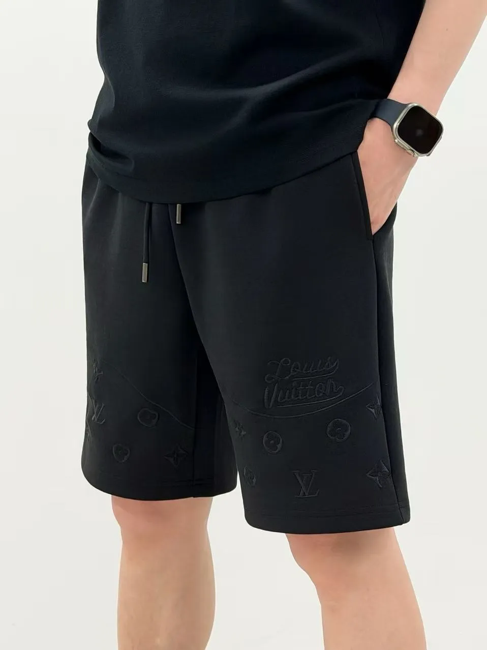Louis Vuitton/Louis Vuitton wave pattern old flower embroidered logo shorts